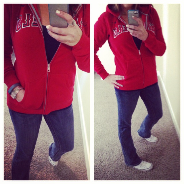 Heading to the Angel game! Sweatshirt: Nike; Tank: Envy Me; Jeans: Miss Me; Shoes: Converse Chuck Taylors
