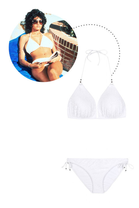 Pam Grier in Coffy Polo Ralph Lauren Look Strap Crochet Knit Bikini, $196; mytheresa.com