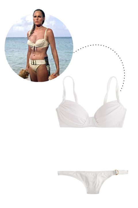 Ursula Andress in Dr. No J. Crew Ruched Top, $20; jcrew.com J. Crew D-Ring Bikini Bottom, $46; jcrew.com