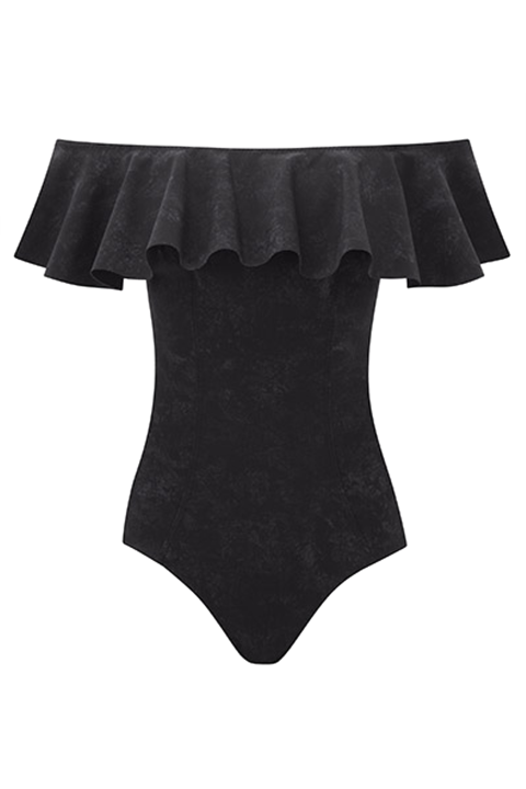 Lisa Marie Fernandez Mira Flounce Sueded Maillot, $430; lisamariefernandez.com